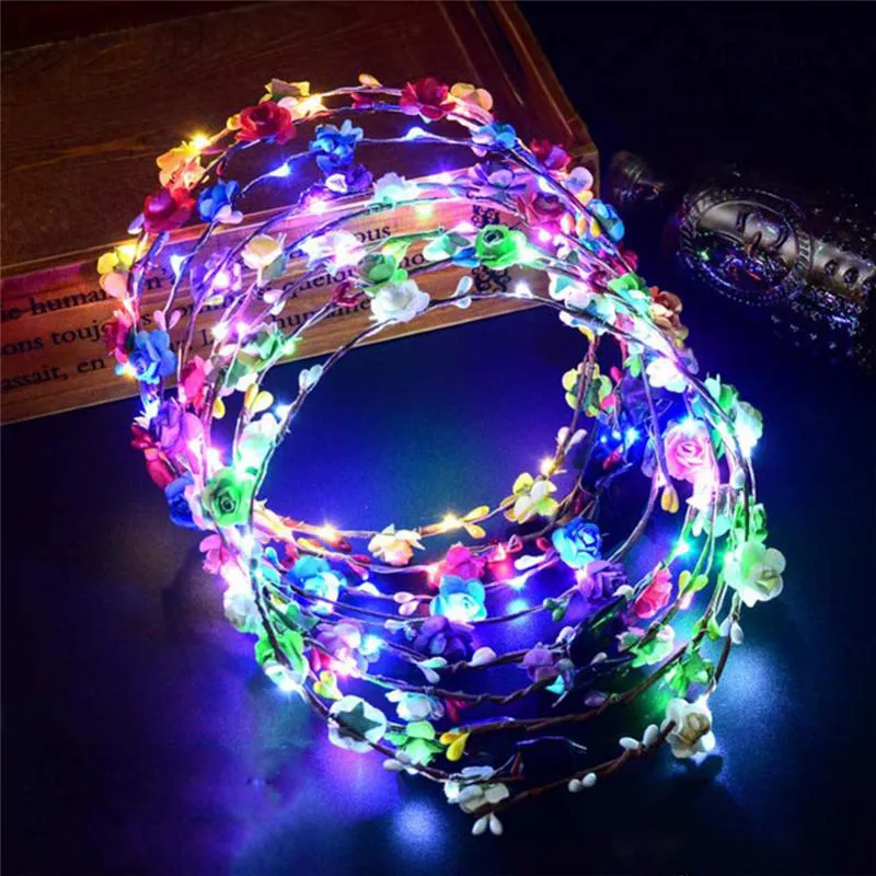 Sıcak satış LED Kafa Işıklar Glow strings Çiçek Taç Bantlar Light Up Saç Çelenk Hairband Garlands Kadınlar Noel Partisi Çelenk