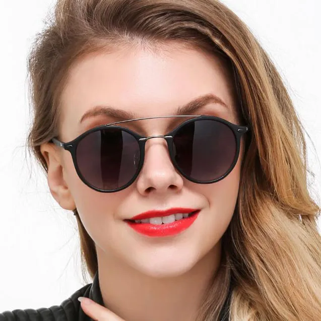 Vintage Double Bridge Round Sunglasses Women Men 50mm Classic Designer Driving Eyewear UV400 Sun Glasses with box case