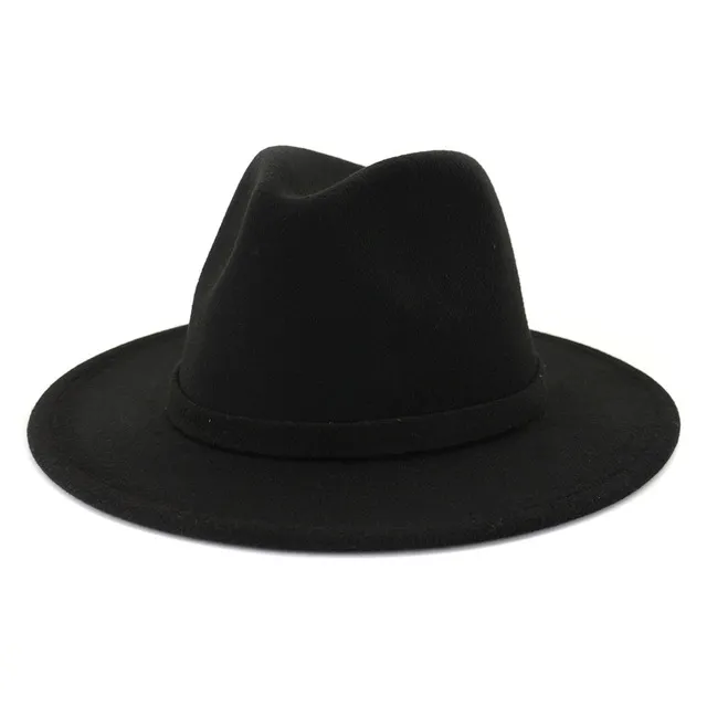 Chapeaux Fedora Panama en feutre de fausse laine, noir et beige, décor de bande en feutre noir, pour femmes et hommes, fête Jazz, Trilby Cowboy Cap254c