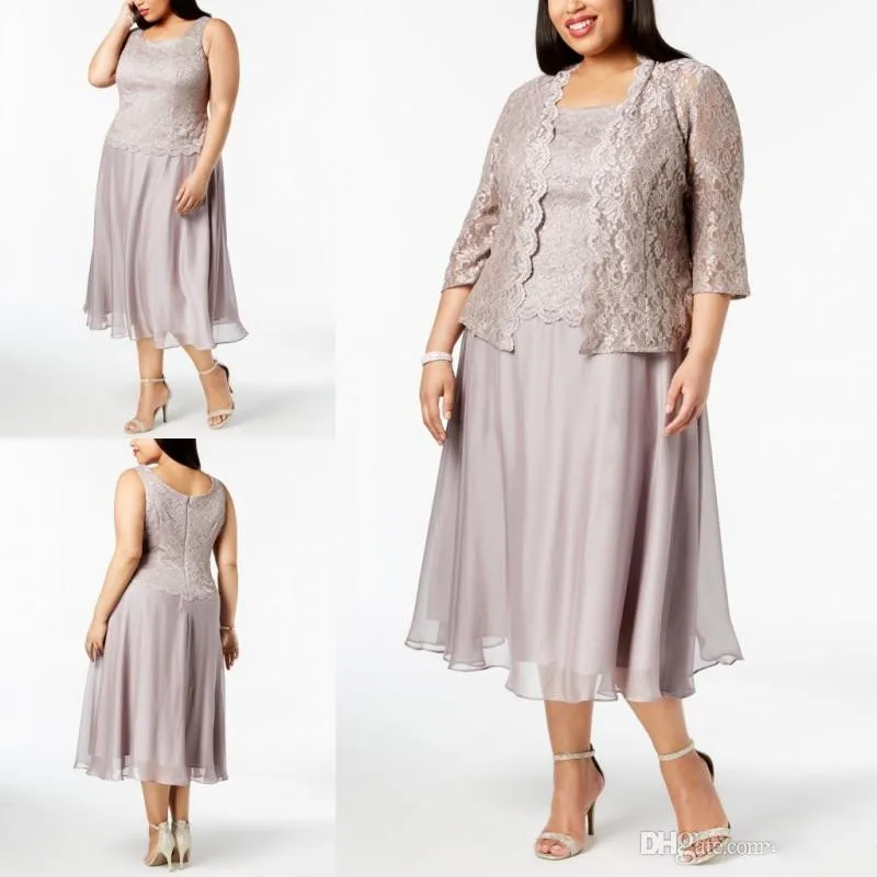 Plus size rendas mãe de vestidos de noiva com jaqueta 2019 barato vestidos de convidado de casamento vestidos de chá