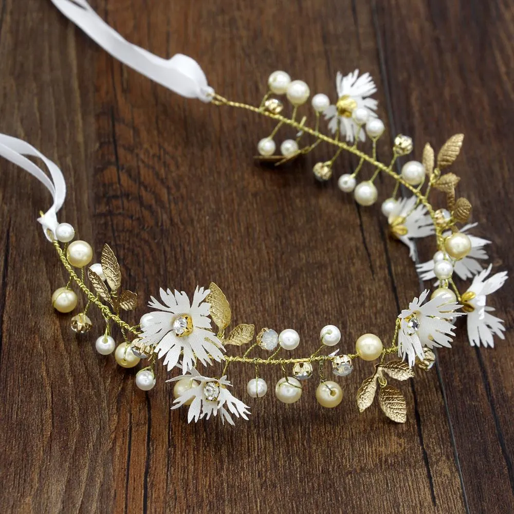 Greek Goddess Olive Leaf Branch Hairband Crown Red White Flower Headpiece Bridal Wedding Headband Gold Hair Accessories Jewelry