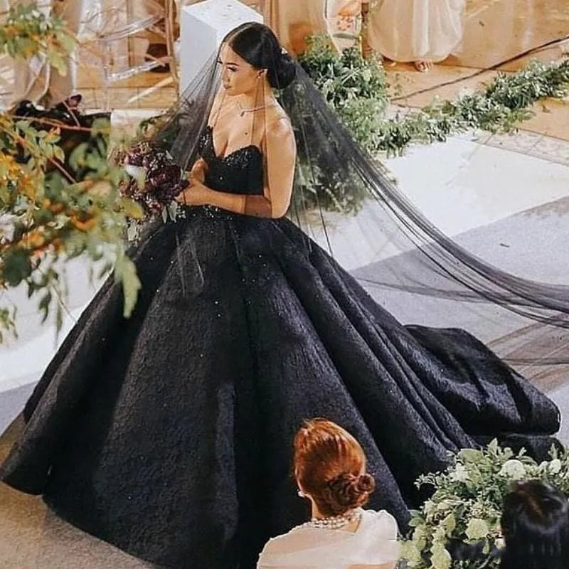 Black Princess Ball Gown Black Sparkly Prom Dress With Sweetheart