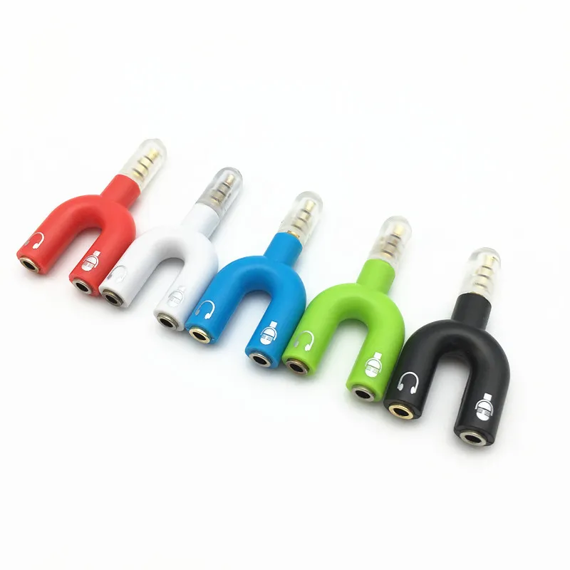 Téléphones portables chauds Type U prise 3.5mm à double câble AUX 3.5mm séparateur de casque mâle à femelle adaptateur de séparateur d'écouteurs Audio stéréo