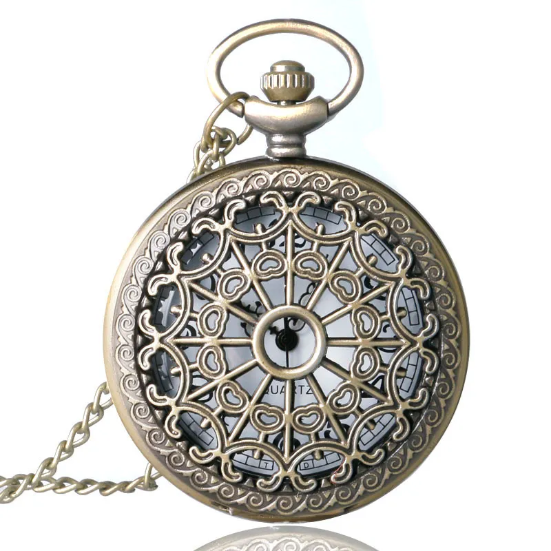 Vintage Bronze Steampunk Web Spider Pocket Watch Män Kvinnor Kvarts Klockor Klocka Halsband Kedja Hängande Timepiece Present