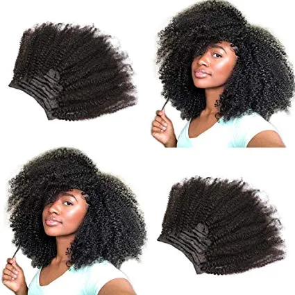 African American Afro Kinky Curly Clip in Human Hair Extensions Brazilian Virgin Hair 4B 4C Afro Kinky Curly Clip Ins for black women