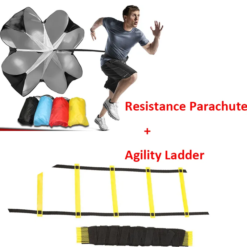 Escalera de agilidad de 6m y 12 peldaños, conjunto de entrenamiento de agilidad con paracaídas de resistencia para fútbol, carrera de velocidad, entrenamiento, ejercicio de potencia