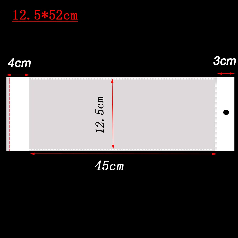 12.5 * 52cm Zelfklevend Transparant Plastic Zak Haarstuk Haarverlenging Pakkettas Wissen OPP Poly Bag Boodschappentassen 100 stks