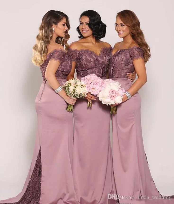 2019 New Mermaid Long Long Bridesmaid Dress Vintage för sommarträdgård Billiga Formell Bröllop Guest Maid of Honor Gown Plus Size Custom Made