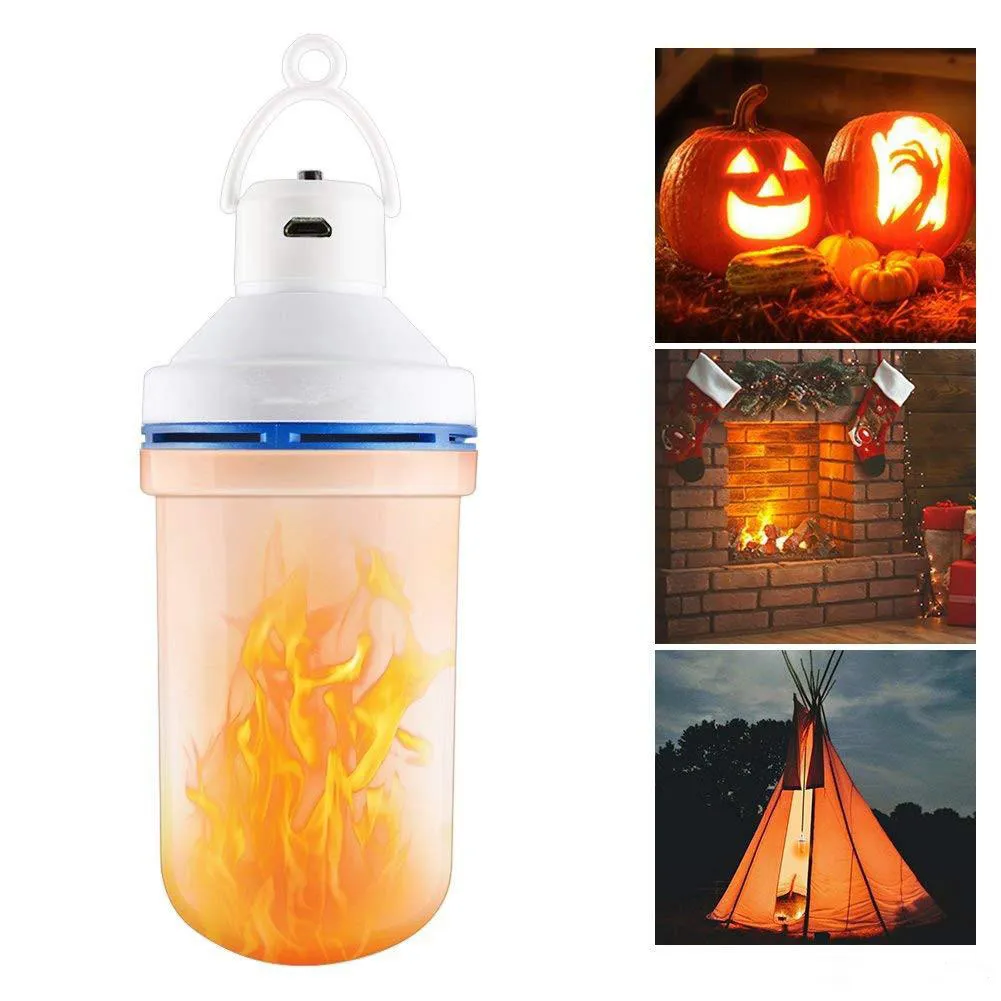 108 LED Flame lampa Flimrande Effekt Brandlampa USB Laddning Nödljus Utomhus Camping Lampa Bärbart ljus för Halloween Party Holiday