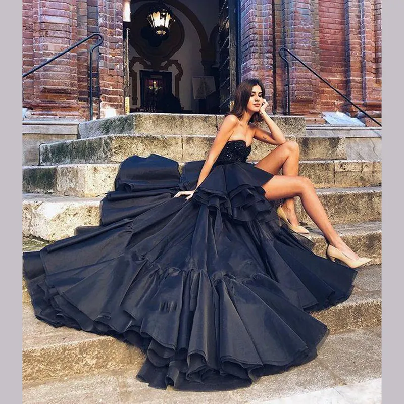 Chic Black Sequin High Low Black Gown For Wedding With Chic Black Sequin High Low Black Gown For Wedding With
