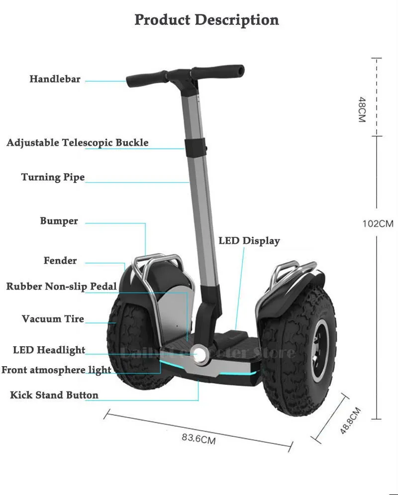 Daibot Off Road Electric Scooter 19 Inch Self Balancing Scooters 1200W2 Adults Skateboard Hoverboard With BluetoothAPP (6)