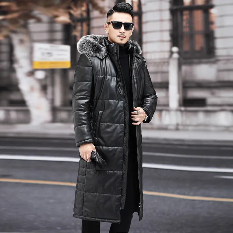 Mens leather down best sale coat