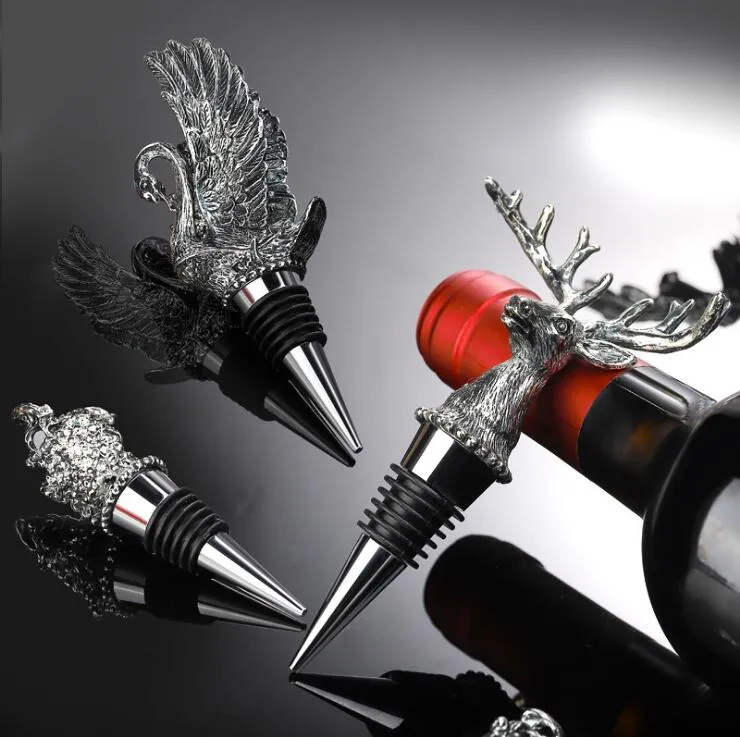 Zink legering vin korkar vin flaska stopp återanvändbar läckagesäker flaska Toppers vinproppar bröllop semester fest swan hjort lejon