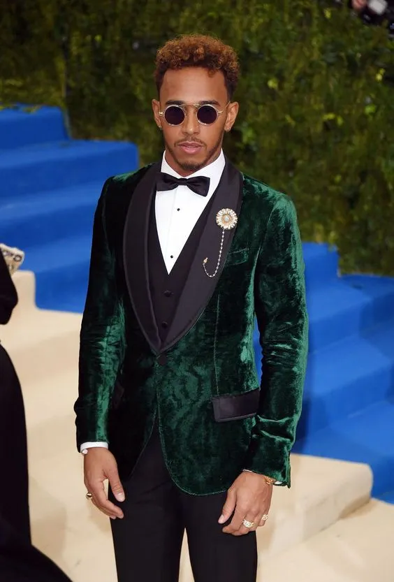 Hunter Green Three Pieces Velvet Mens Suits Shawl Lapel Wedding
