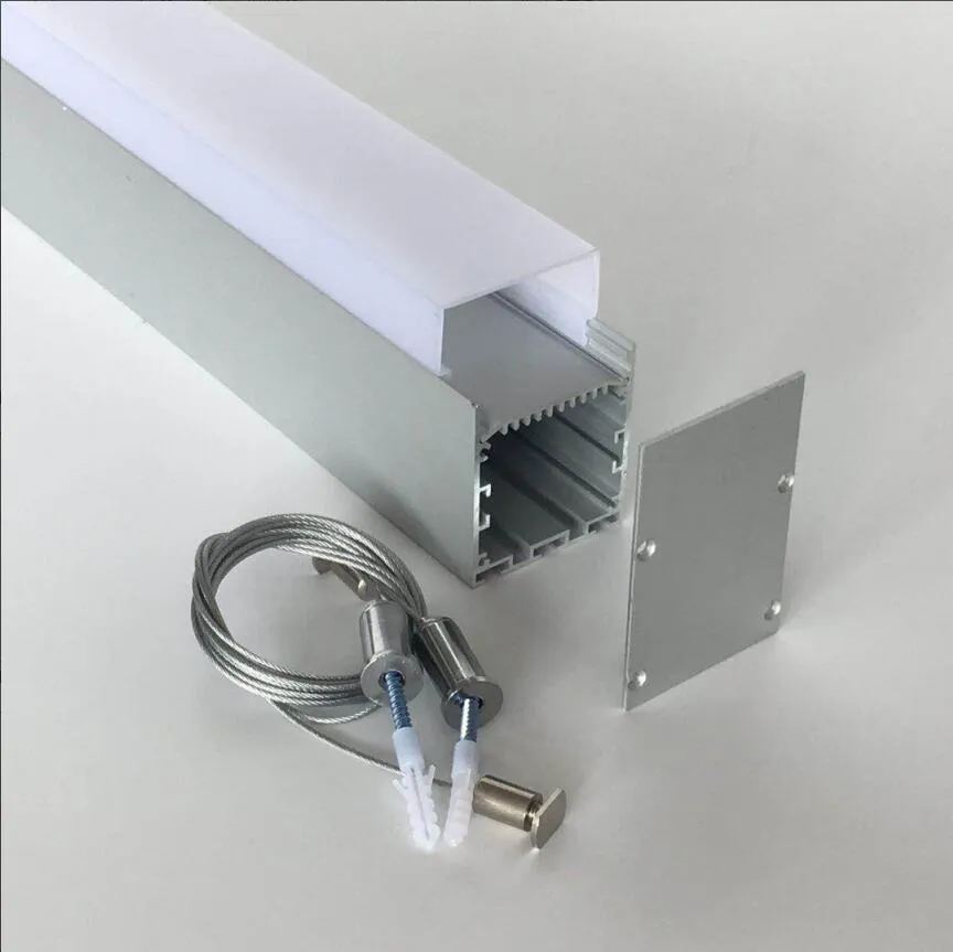 Boîtier en aluminium pour éclairage de bureau, latte linéaire LED, avec couvercle laiteux, embouts et câble suspendu, livraison gratuite