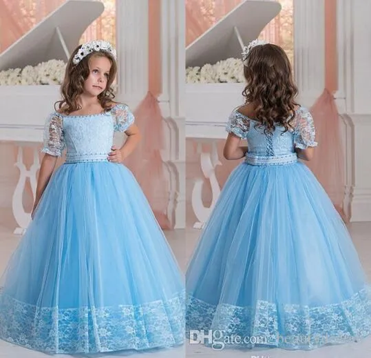 Lovely Ball Gown Princess Girls Pageant Dresses Beaded Sleeves Corset