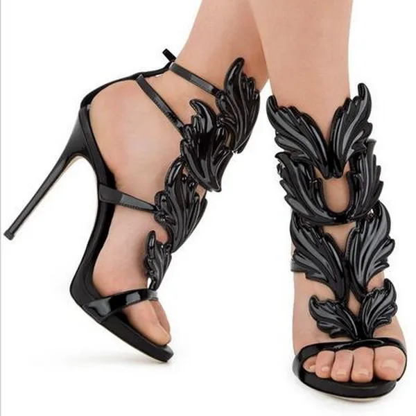 Kardashian Luxury Women Cruel Summer Pumps Polished Golden Metal Leaf Winged Gladiator Sandals High Heels Shoes With Box