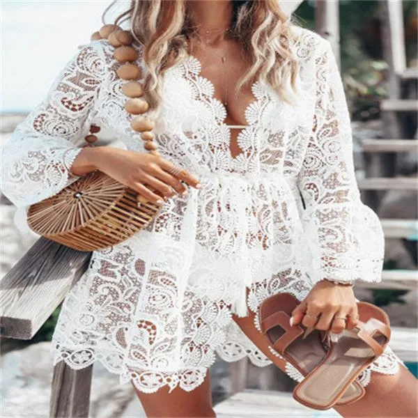 Long white lace cover up store