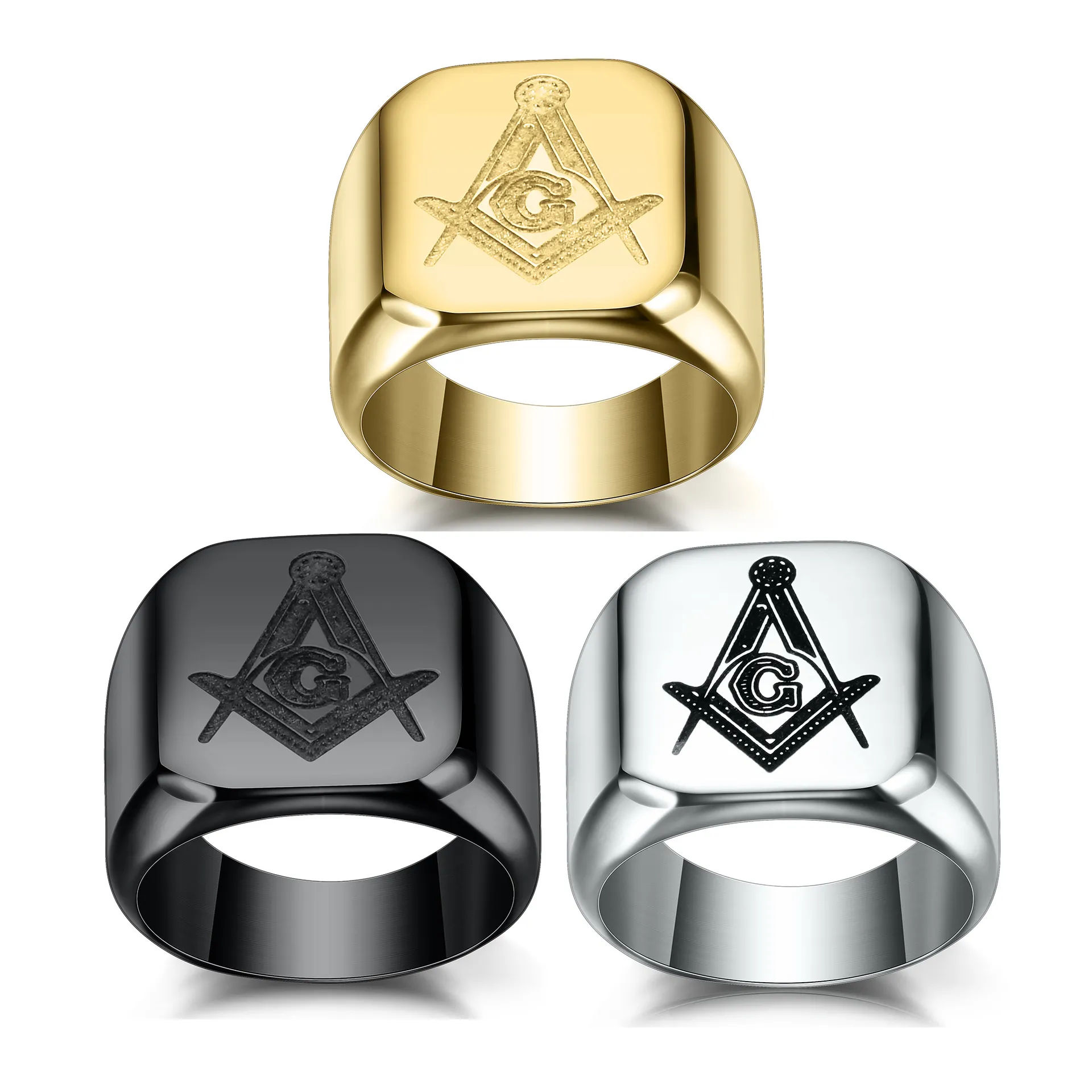 High quality polished gold silver black masonic rings 316 stainless steel men women freemason AG symbol rings jewelry wholesale items