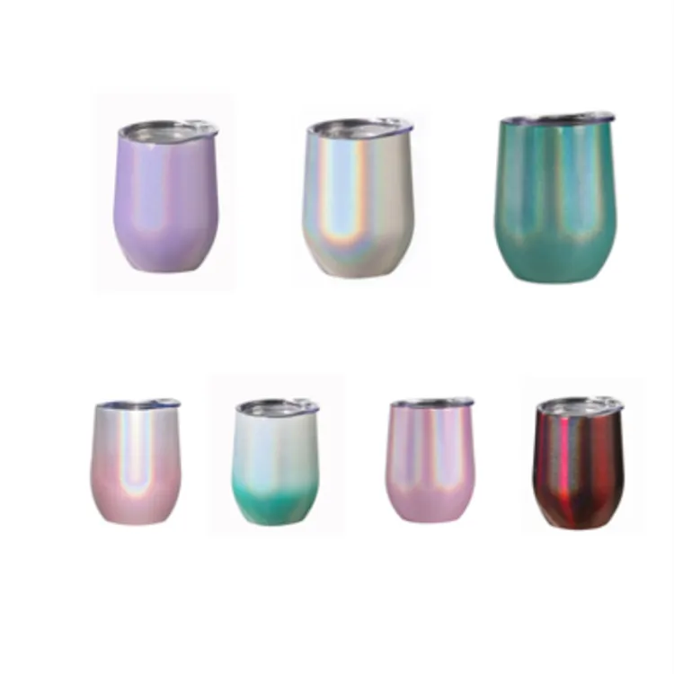 12 Unzen mit Deckel Wasserflasche Edelstahl Tumbler Stemless Weinglas Metallrand breiten Mund Kaffeetasse T2I5287