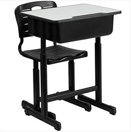 Gratis verzending Groothandel Practice Draagbare verstelbare studenten Kinderbureau en stoelen Set Black