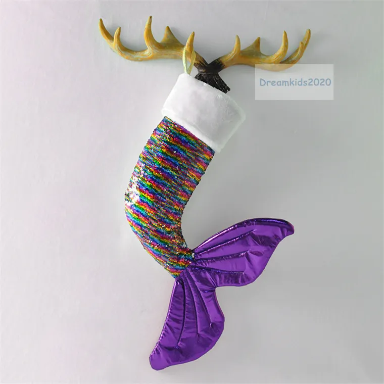 2020 Nouveau style de Noël pendentif décoratif sirène paillettes ornement de Noël chaussettes sac cadeau en queue de poisson bas de famille intérieur