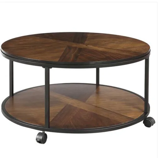 Fashion Free shipping Wholesales HOT Sales 35.4 Round Coffee Table With Caster Wheels and Unique Textured Surface