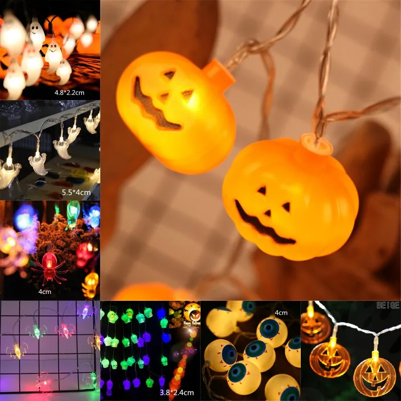 10 LED Hangende Halloween Decor Pumpkins / Ghost / Spider / Skull LED String Lights Lanterns Lamp voor DIY Home Outdoor Feestartikelen