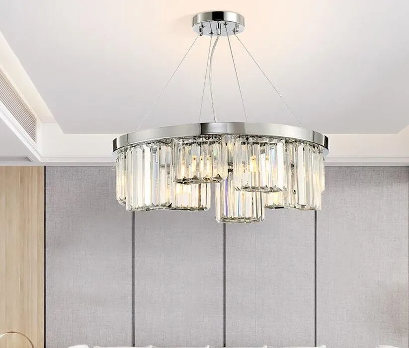 Modern chrome round chandelier lighting lustre cristal living room bedroom shop light fixtures restaurant dining hanging lamp G9 MYY