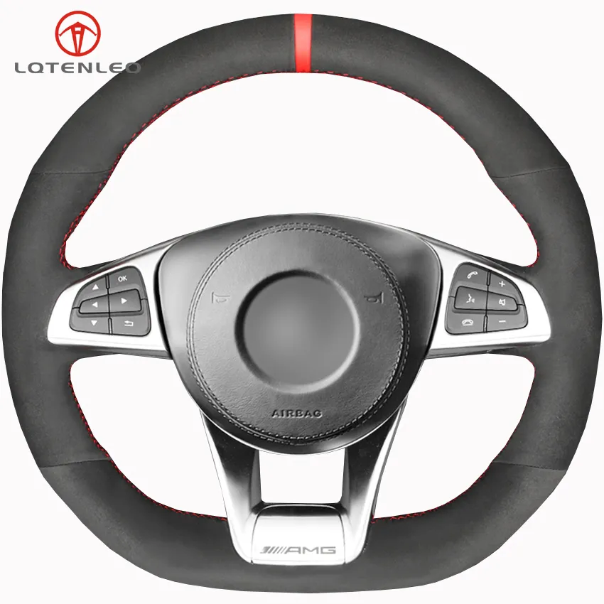Black Suede Steering Wheel Cover For Mercedes-Benz A45 AMG W205 C43 C63S CLA45 CLS63 GLC 43 C63 GLE43 AMG