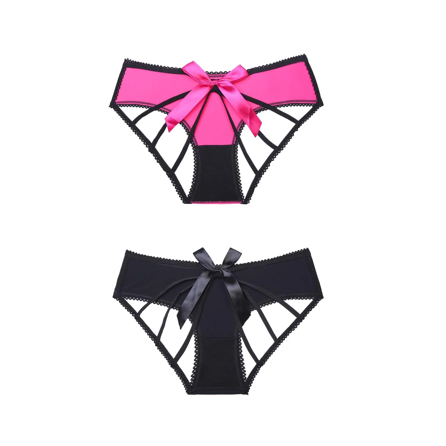 Women's Cage Back Bow Slipje Cheeky Ondergoed, Sexy kanten ondergoed lage taille damesondergoed (zwart/roze)