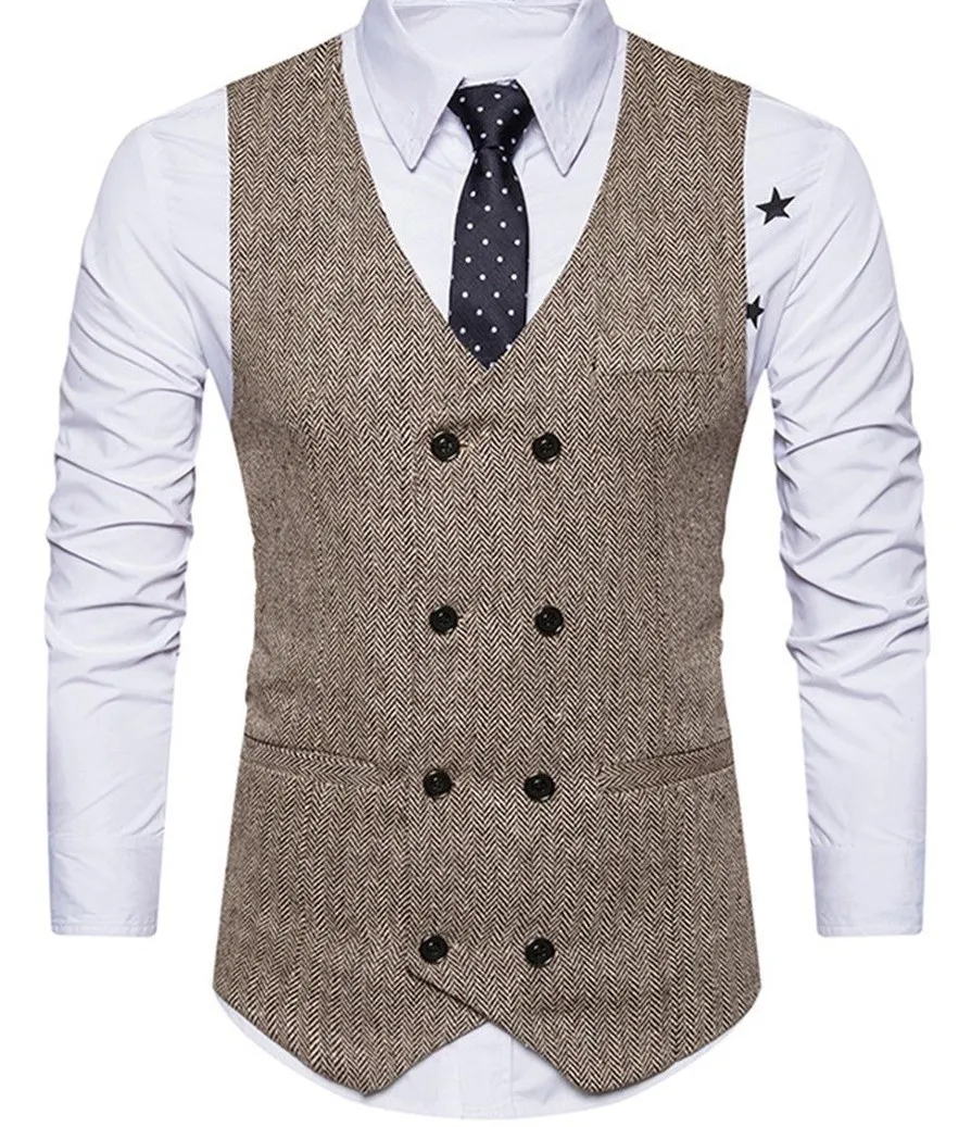 Brown Mens Vest 2019 Wool Groom Vests British Style Mens Suit Vests Slim Fit Custom Made mens designer ties Wedding Waistcoat