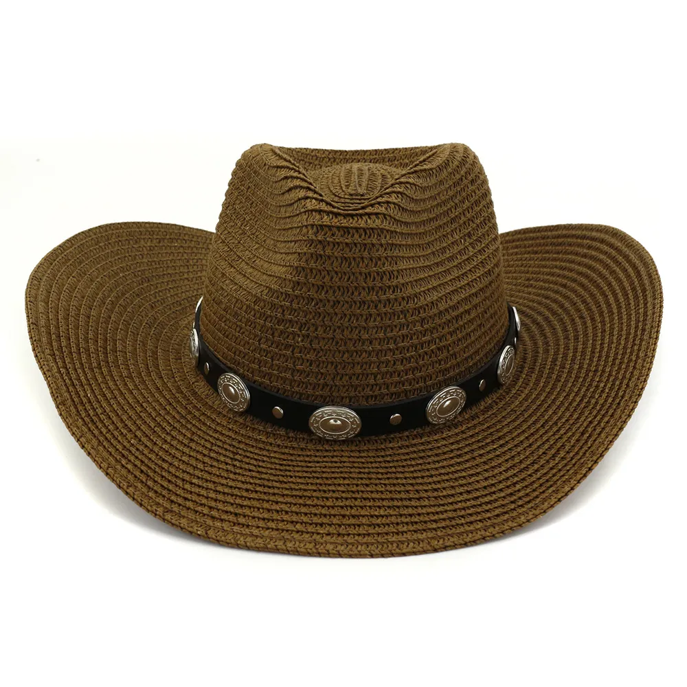 Lato Moda Western Cowboy Słomiane Kapelusze Dla Unisex Mężczyźni Kobiety Outdoor Wide Brim Ochrona przeciwsłoneczna Cap Beach Sunshade Kapelusz Sunhat