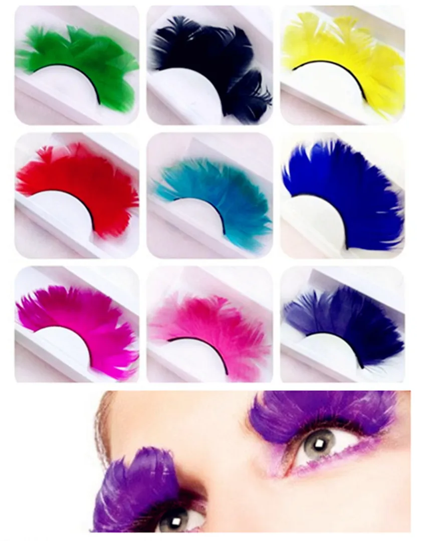 Nouvelle plume faux cils Festivals scène colorée léger faux cils surlongueur couleur Pure Cruling cils une paire