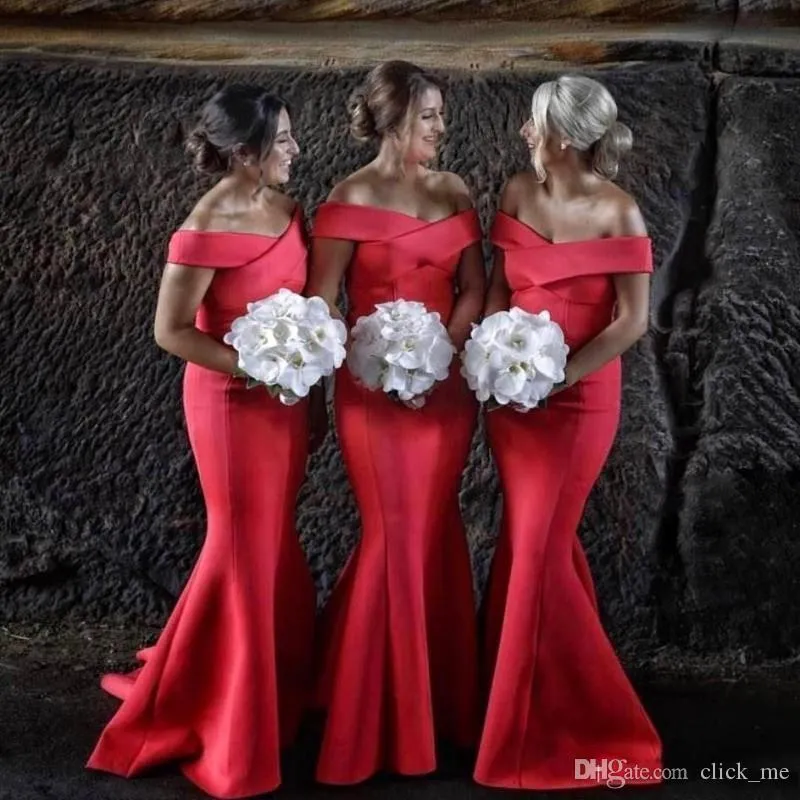 Элегантный красный с плечевой русалками платья подружки невесты, сатинированные горничные чести платье дешево сатин свадебное гость платье на заказ