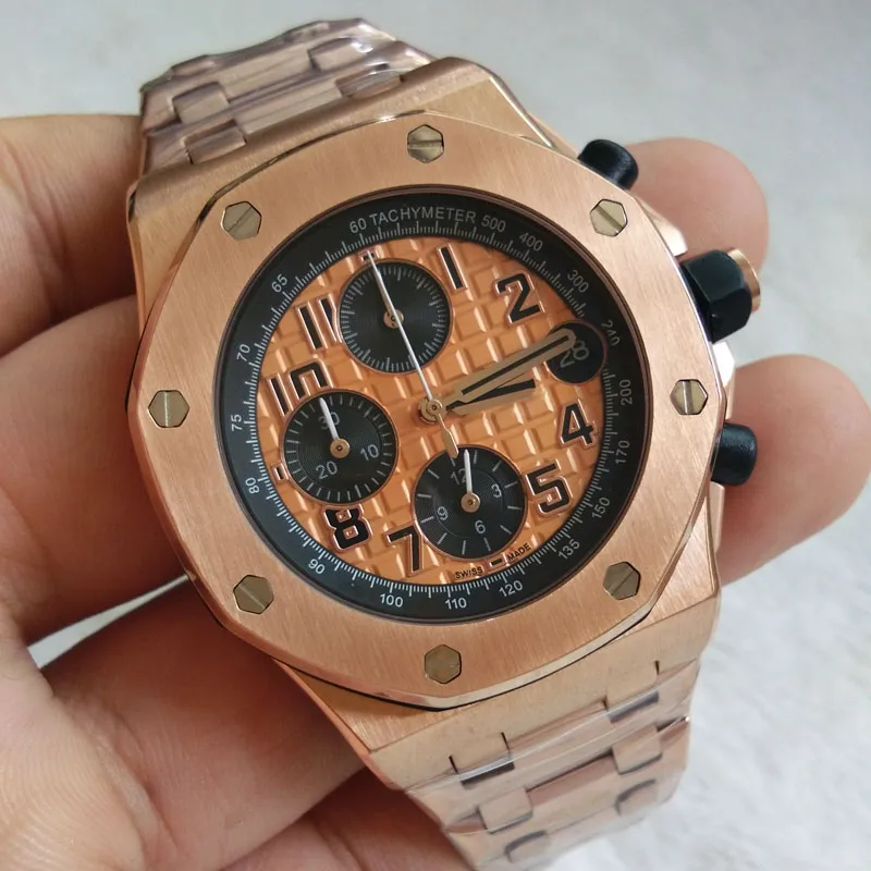 Relogio masculino rosa reloj de oro hombre nuevo deportivo cronógrafo relojes para hombre reloj de pulsera de acero inoxidable completo reloj de recinto reloj de regalo hombres