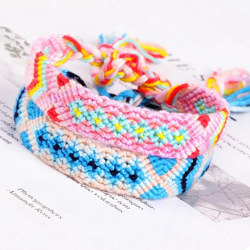 Mode- Handgemaakt Katoen Geweven VSCO Girl Lucky Vriendschap Armband Kleurrijke Regenboog Boho Tassel Gevlochten Polsband Voor Vrouwen Meisjes
