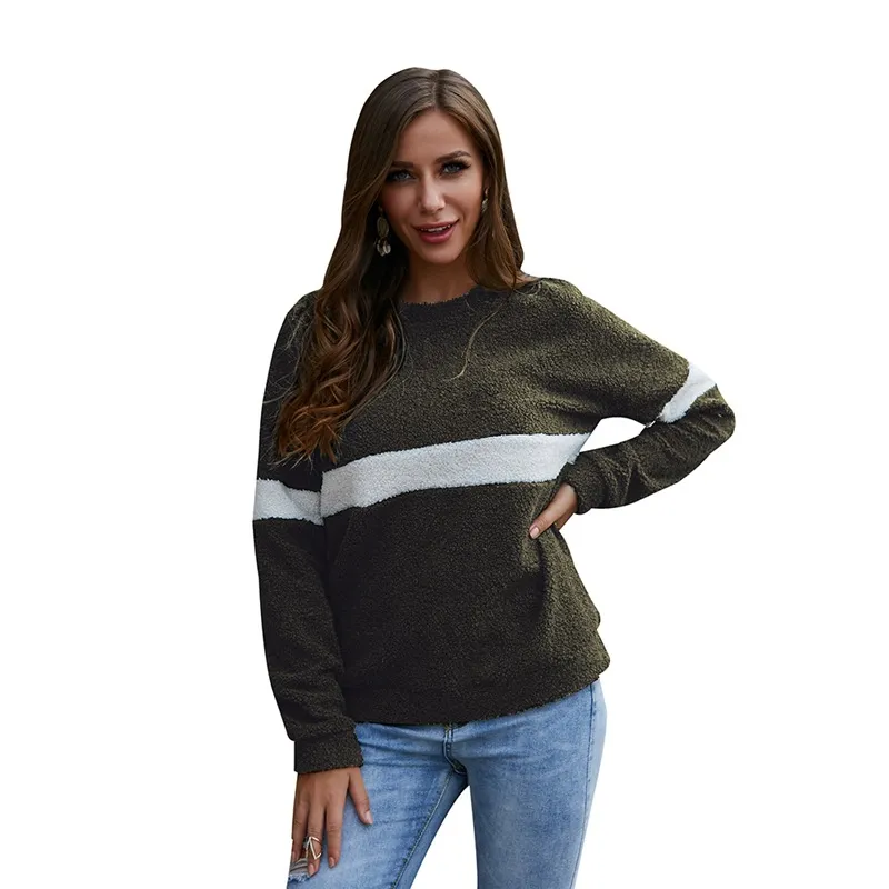 Kvinnor 2019 Explosionsmodeller faller och vinter Långärmad randig skjorta Stitching Warm Sweater En generation av fett