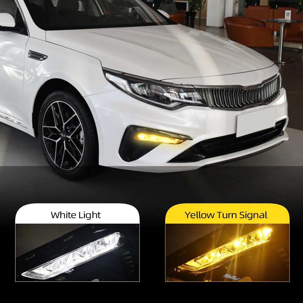 2 stks Led Daytime Lights voor Kia Optima K5 2019 2020 DRL met Geel Turn Signal Front Mist Light