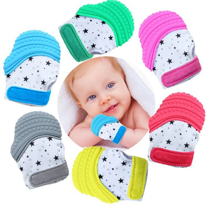 Baby Teether Glove Silicone Teether Child Sucking Pacifier Sound Nursing Mittens for 6 Months&Up Infant Teething HHA1354