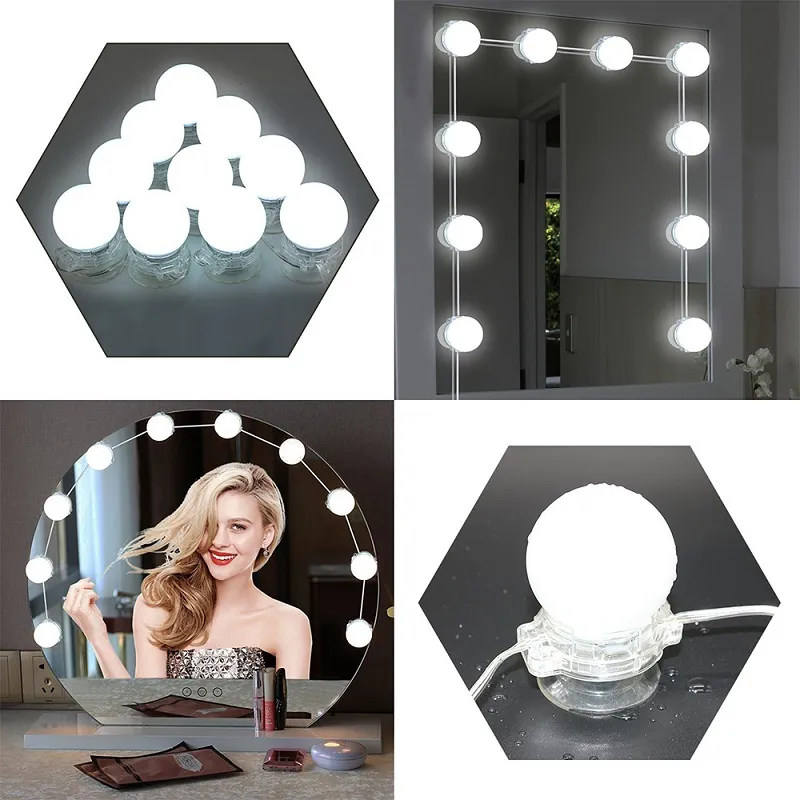 10 bombillas LED, espejo, espejo de tocador para maquillaje, luces, Kit de lámpara LED, lente, faro, Kit de bombillas LED, lámpara de maquillaje DIY