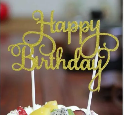 Paillettes joyeux anniversaire drapeau gâteau Topper décoration fête faveurs autocollant décor bannière carte anniversaire gâteau accessoire G1036