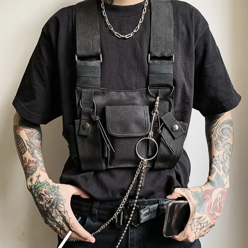 New Tactical Vest Men Fashion Black Punk Retro Motorcycle Vests Mens Hip Hop Pockets Waistcoats Jaqueta Motoqueiro YT50162