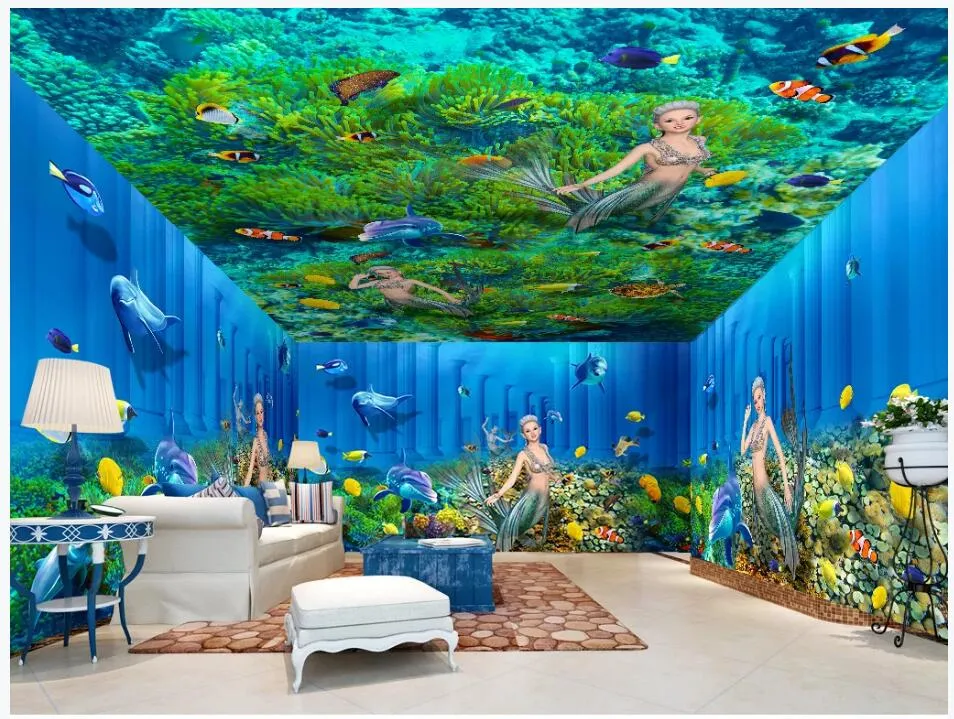 3D Room Wallpaer Custom Mural Photo Sea World Mermaid Dolphin Seaweed House Background Home Decor 3D murales sfondi gratuiti per pareti 3 d