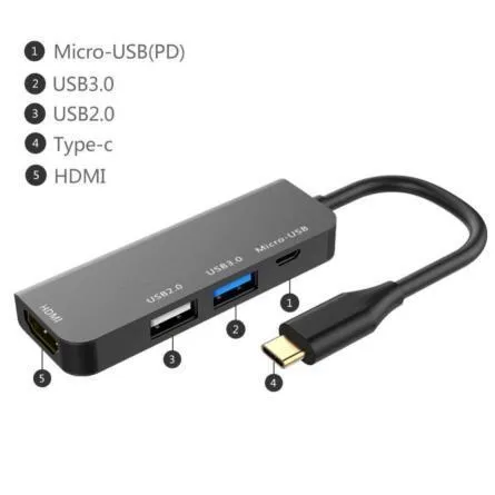 USB C Hub Adapter 4 porttyp-C till Micro USB HD 4K USB Laddning 3.0 / 2.0 HUB Adapter Multiport Splitter