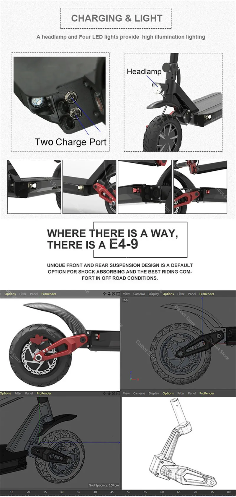 Daibot Powerful Electric Scooter 2 Wheels Electric Scooters 10 Inch 52V 2000W60V 3600W Folding Electric Bike With Rear Tail Box (67)