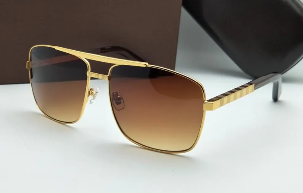 Klassische goldene Attitude-Sonnenbrille, quadratische Piloten-Sonnenbrille, Sonnenbrille für Herren, Luxus-Designer-Sonnenbrille, Brillenschirme, neu mit Etui 0259