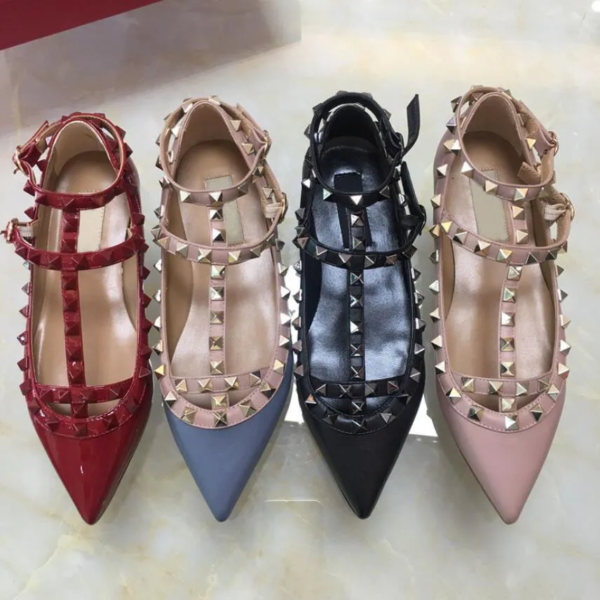 2022-women Flat sandals shoe dress pointed toe shoes buckle platform pumps wedding shoes black