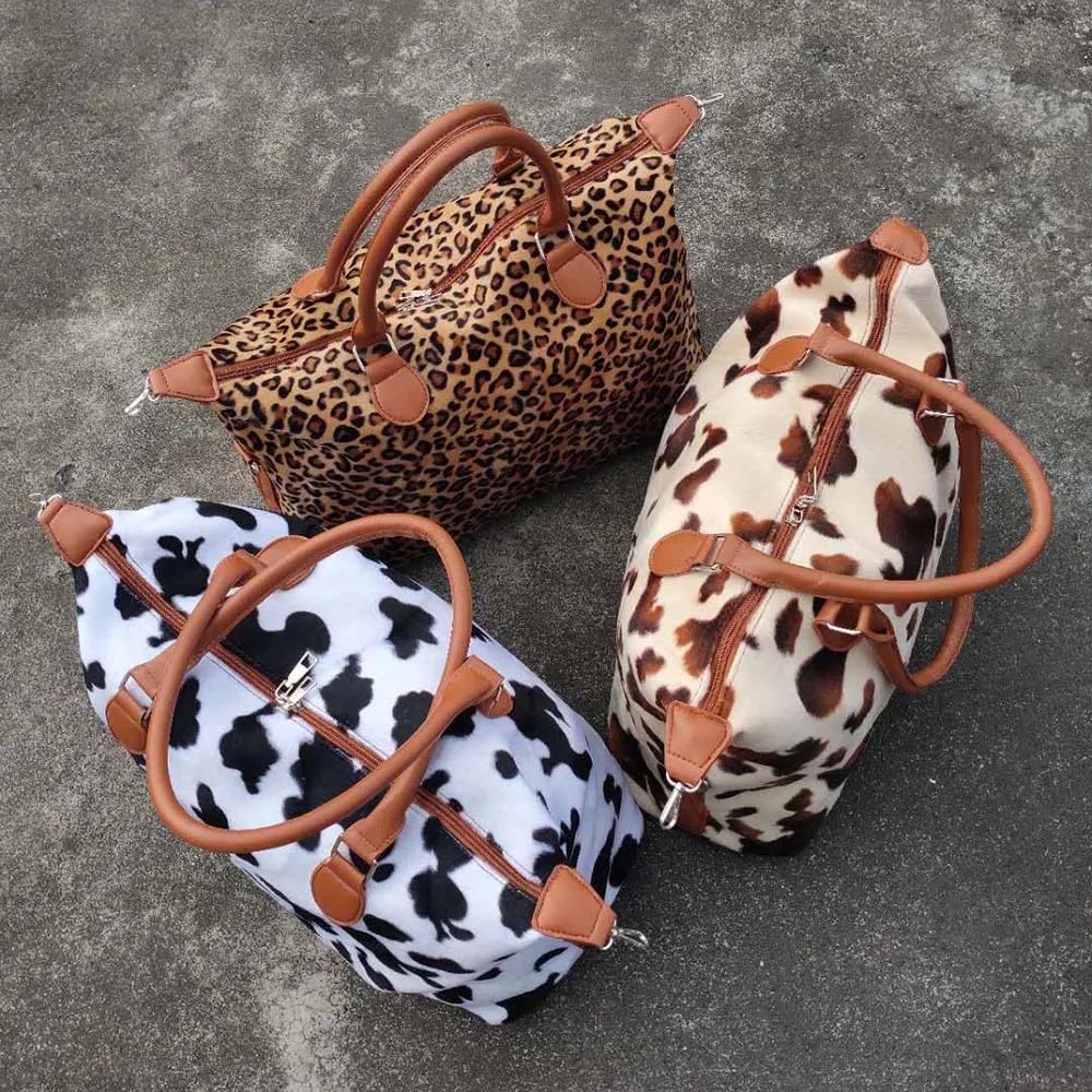 Wholesale Cow Hide Travel Bags Fannal Leopard Duffel Bags Customized Cow Print Weekend Duffle Bags DOM-1081405