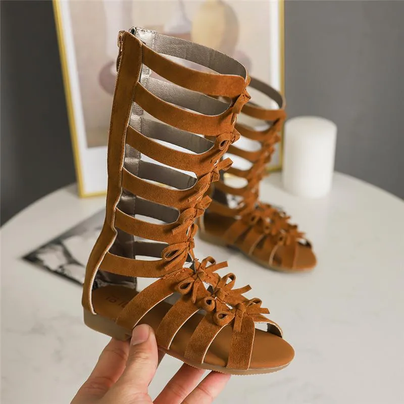 Kids High Top Gladiator Sandals Summer Scrub Leather Toddler Shoes Black Brown